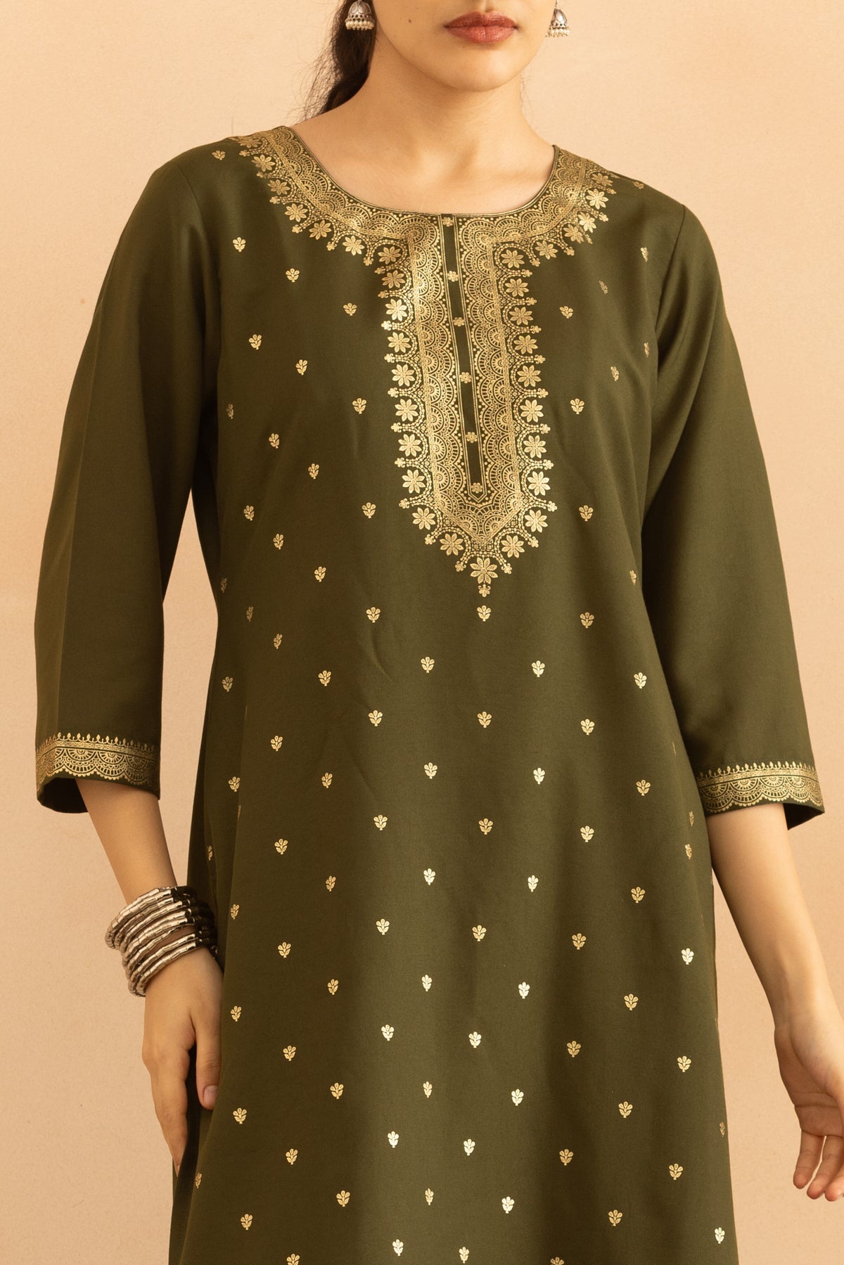 Green Printed Kurta 3 Pcs Set