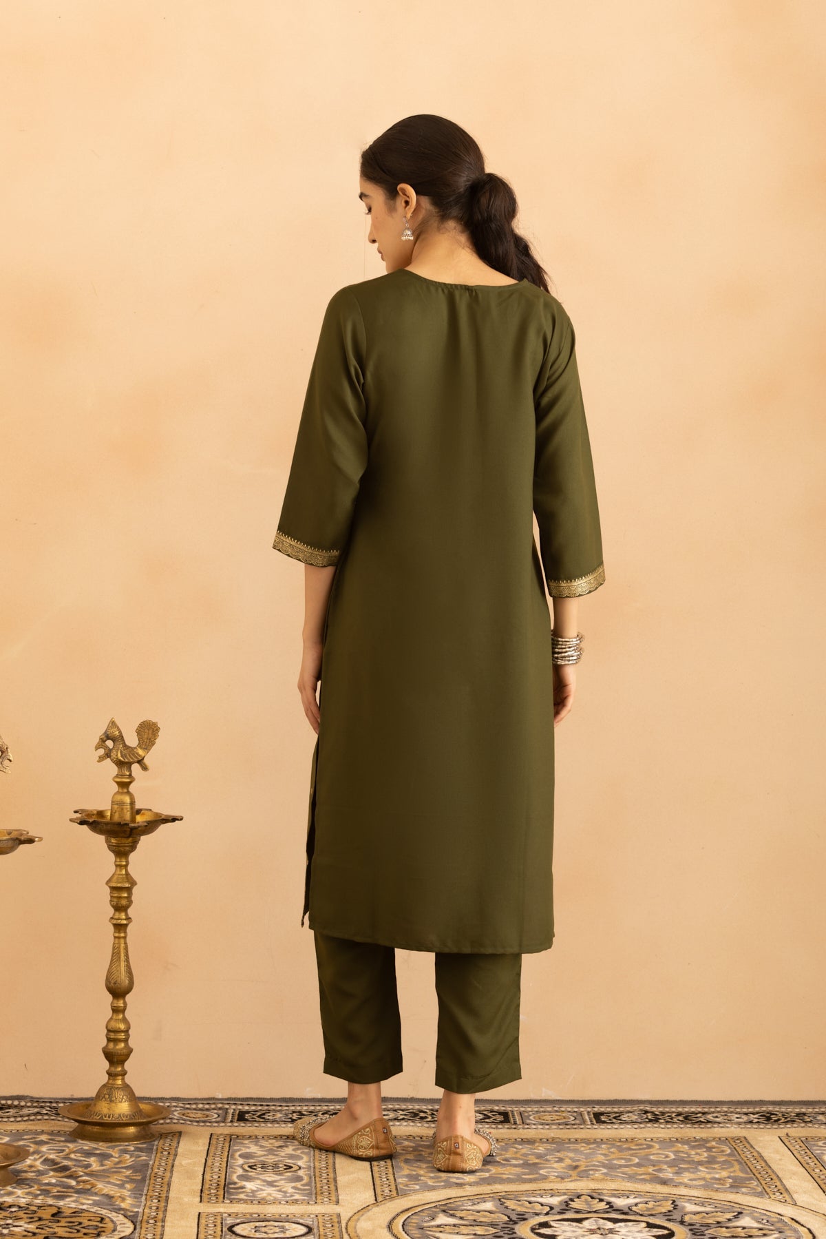 Green Printed Kurta 3 Pcs Set