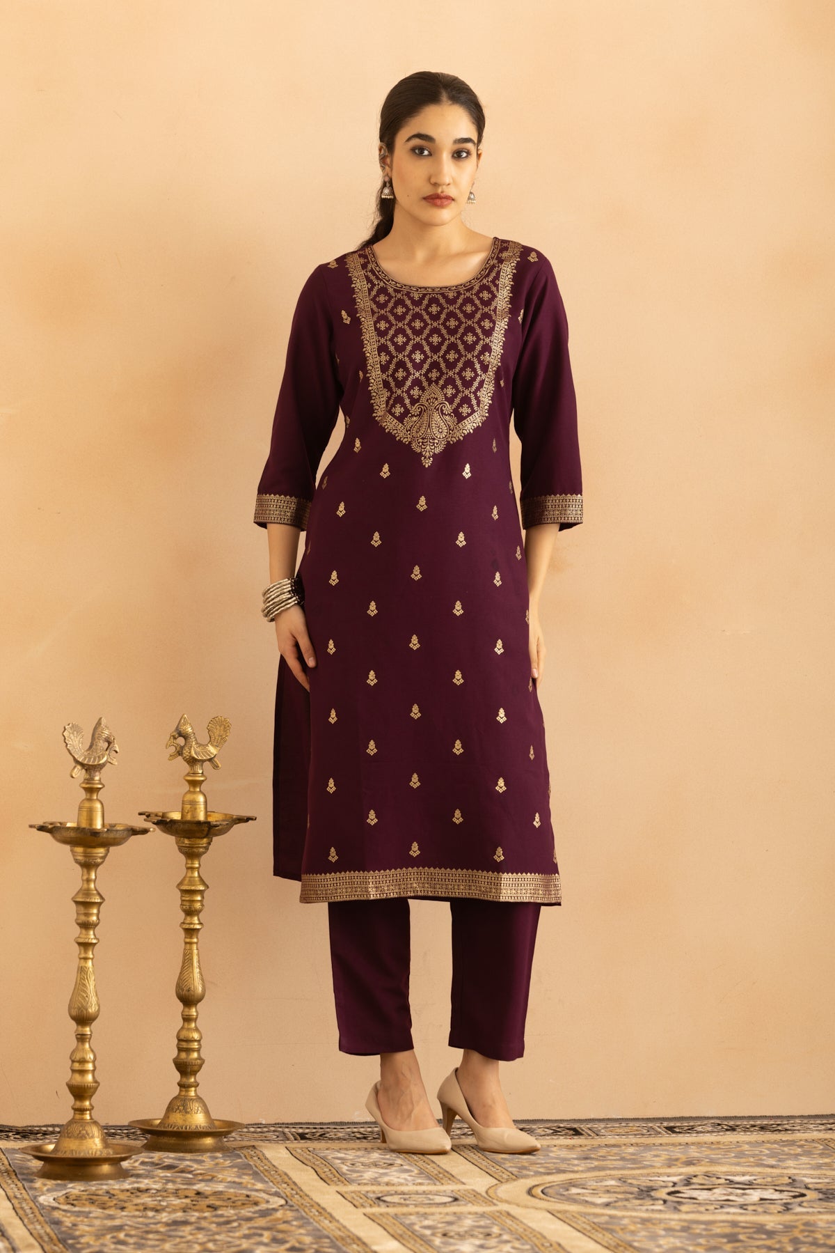 Purple Printed Kurta 3 Pcs Set