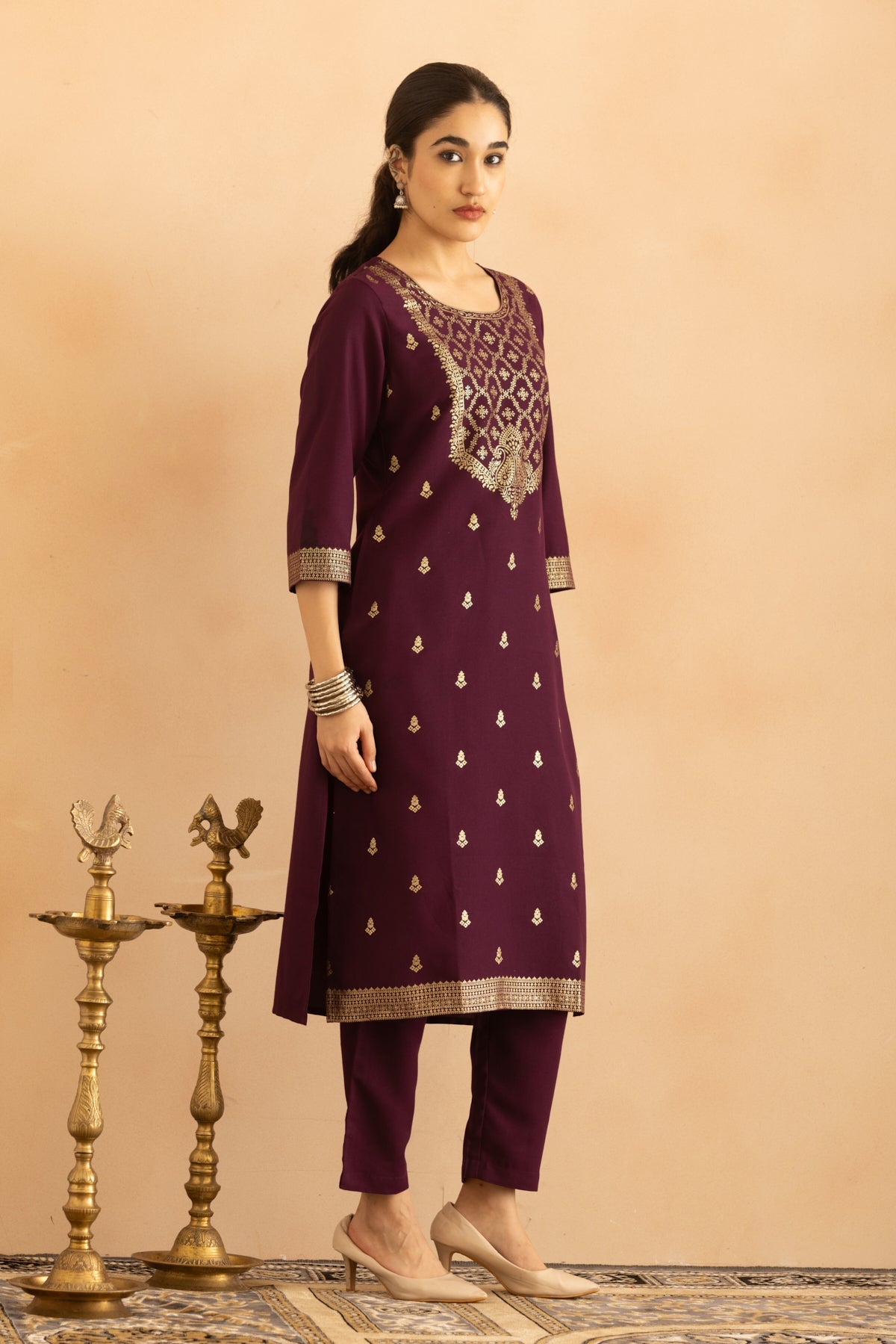 Purple Printed Kurta 3 Pcs Set