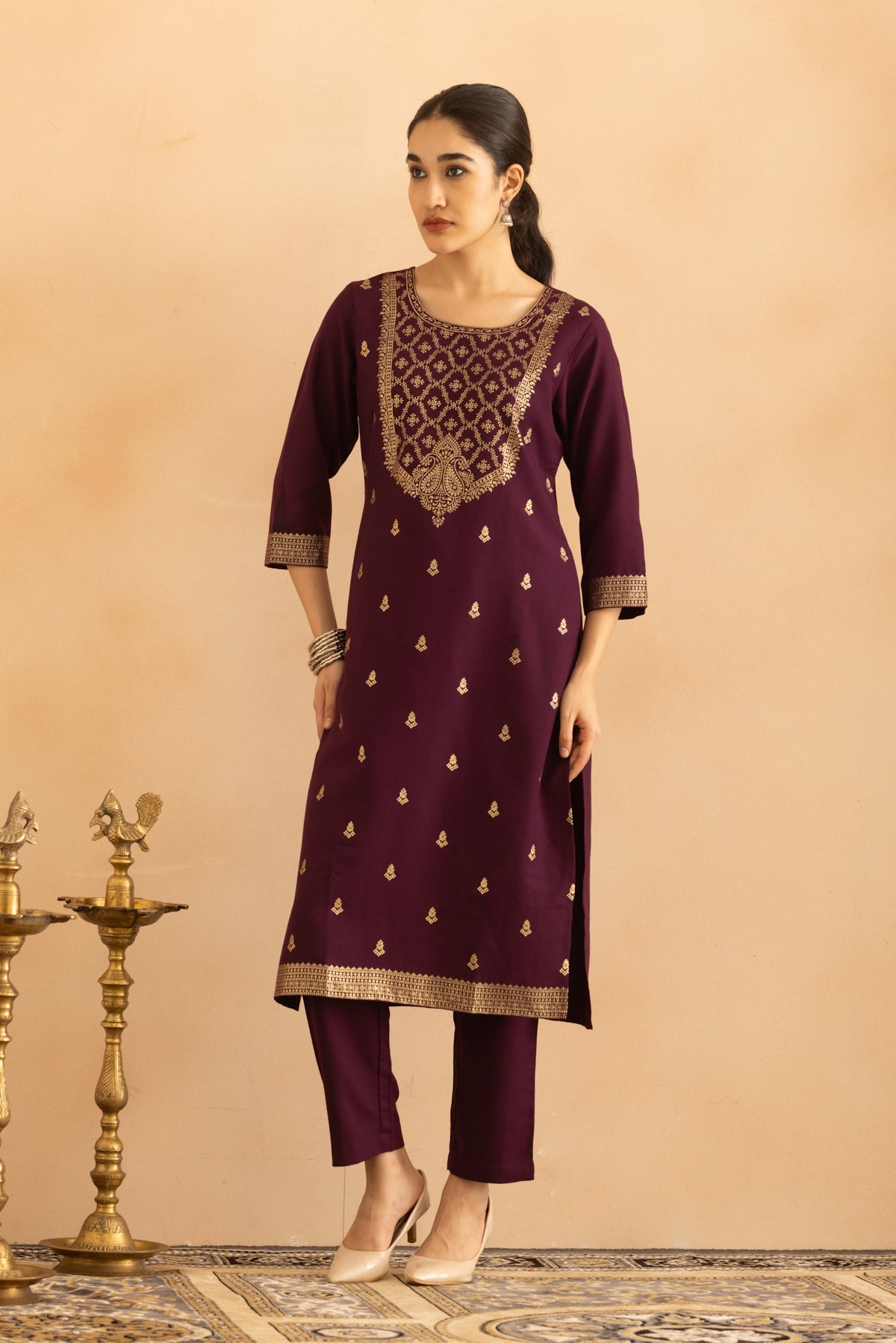 Purple Printed Kurta 3 Pcs Set