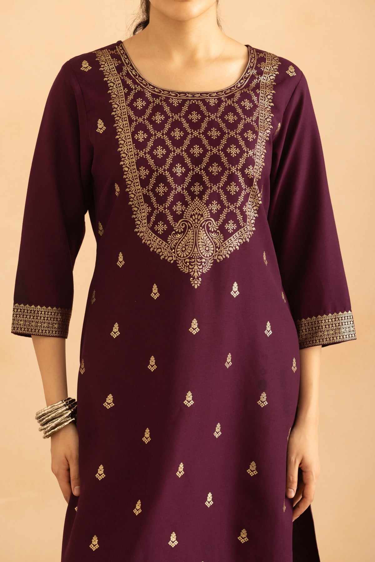 Purple Printed Kurta 3 Pcs Set