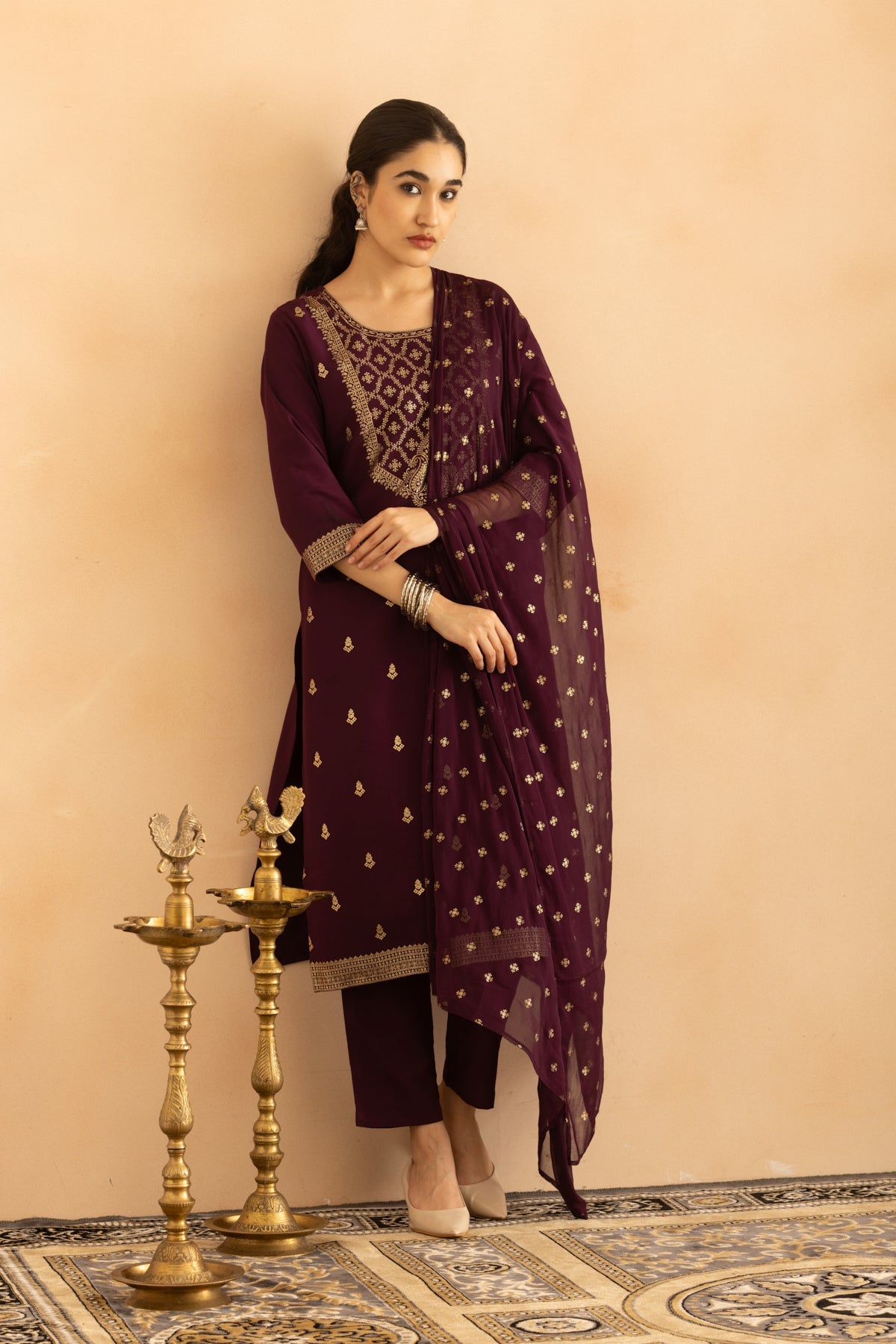 Purple Printed Kurta 3 Pcs Set