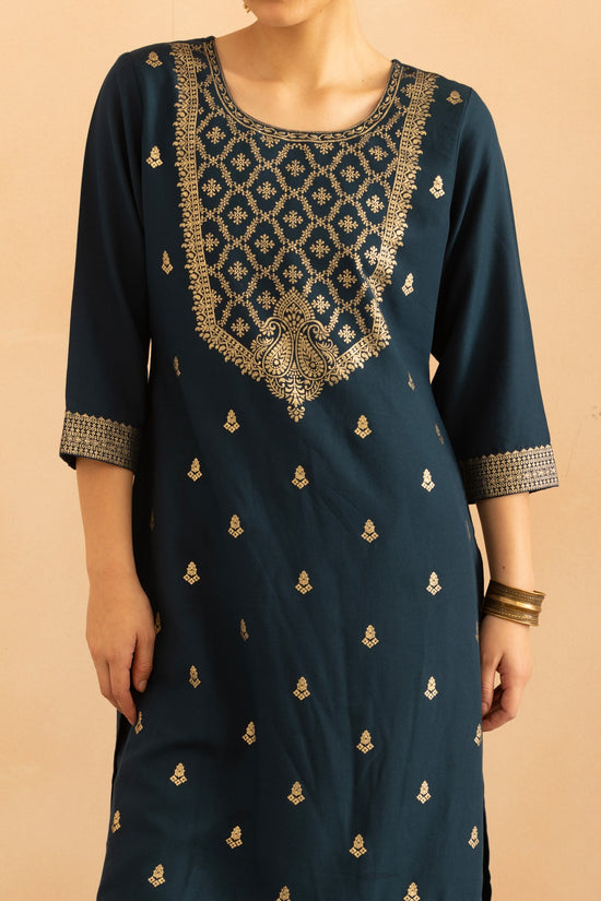 Teal Printed Kurta 3 Pcs Set