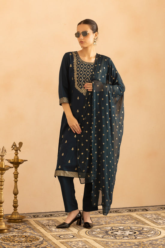 Teal Printed Kurta 3 Pcs Set