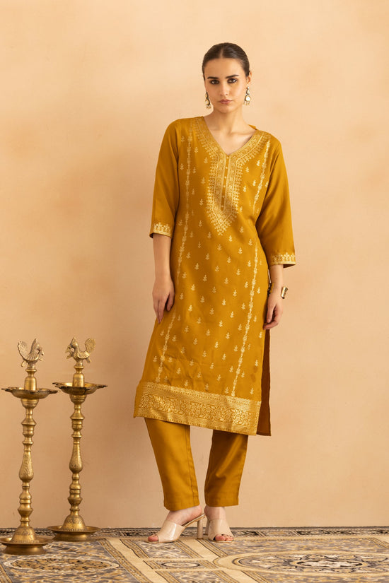 Mustard Printed Kurta 3 Pcs Set