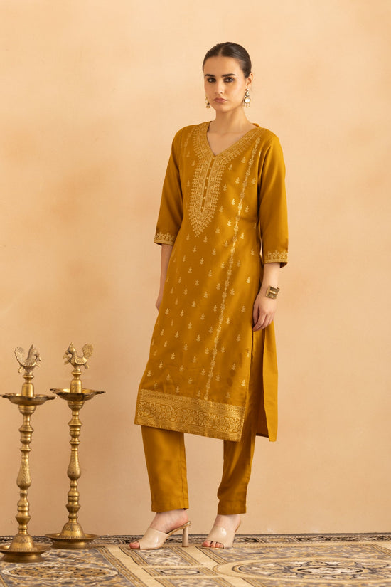 Mustard Printed Kurta 3 Pcs Set
