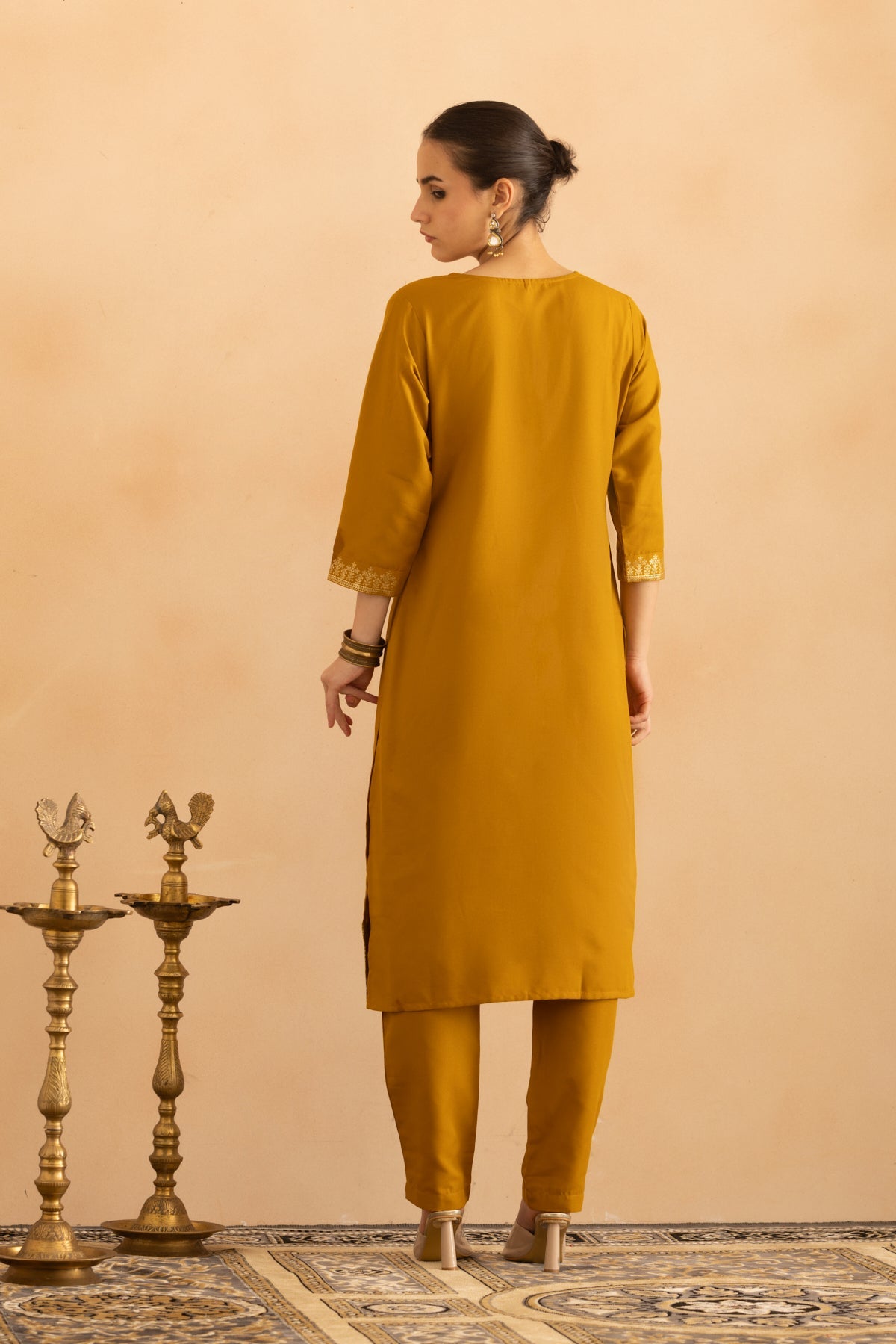 Mustard Printed Kurta 3 Pcs Set