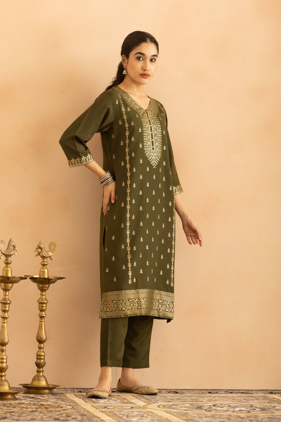 Green Printed Kurta 3 Pcs Set