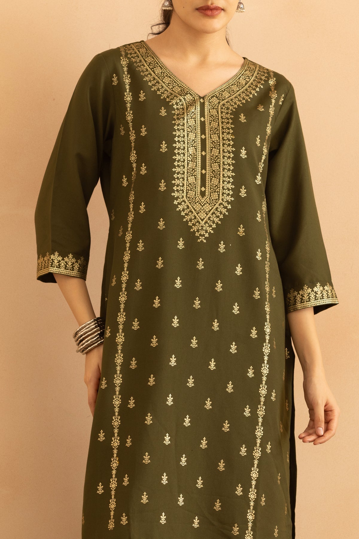 Green Printed Kurta 3 Pcs Set