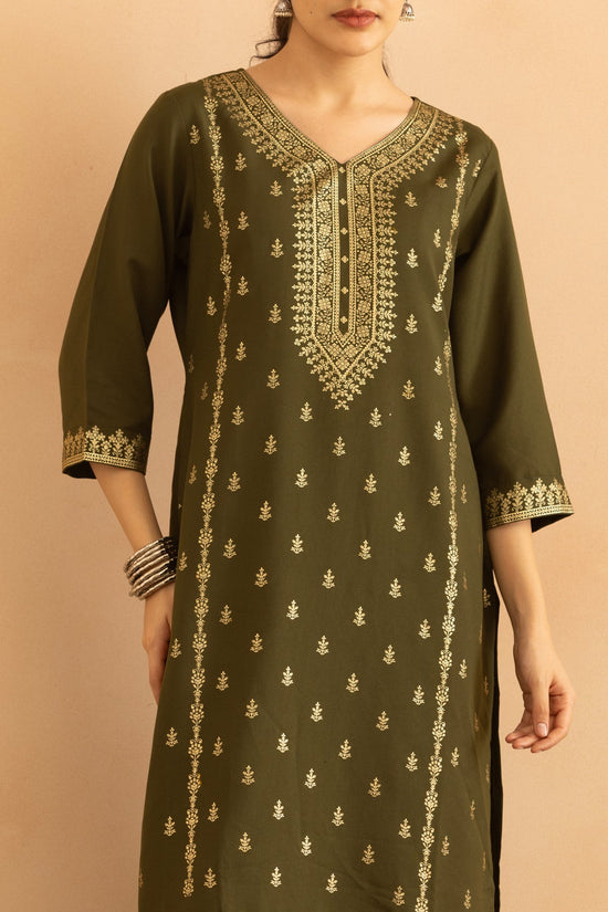 Green Printed Kurta 3 Pcs Set