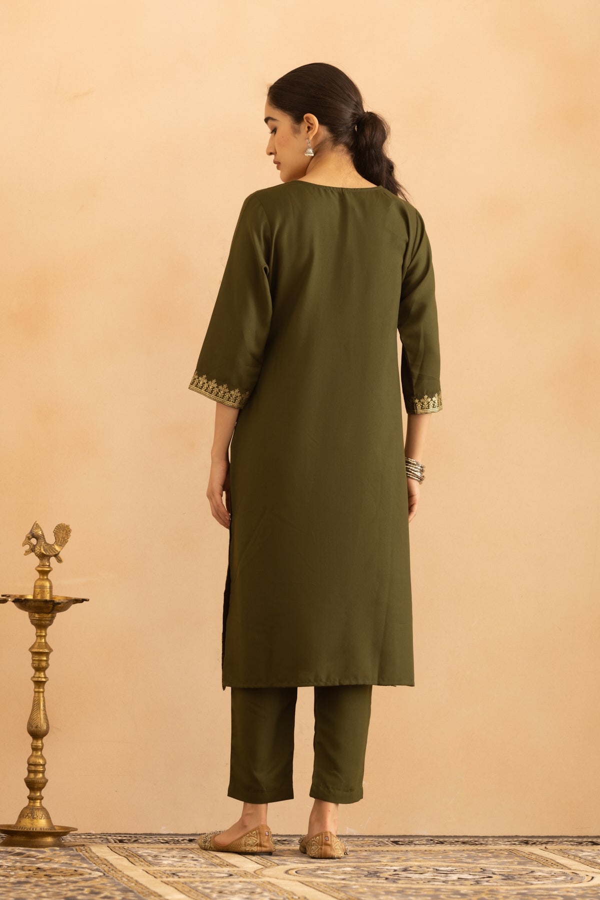 Green Printed Kurta 3 Pcs Set