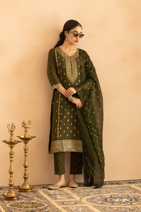 Green Printed Kurta 3 Pcs Set
