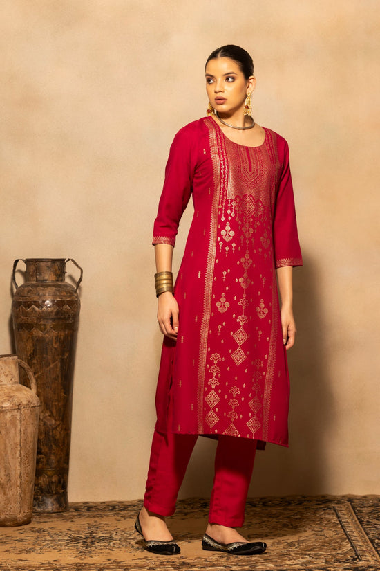 Dark Pink Printed Kurta 3 Pcs Set