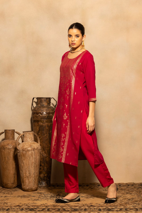 Dark Pink Printed Kurta 3 Pcs Set
