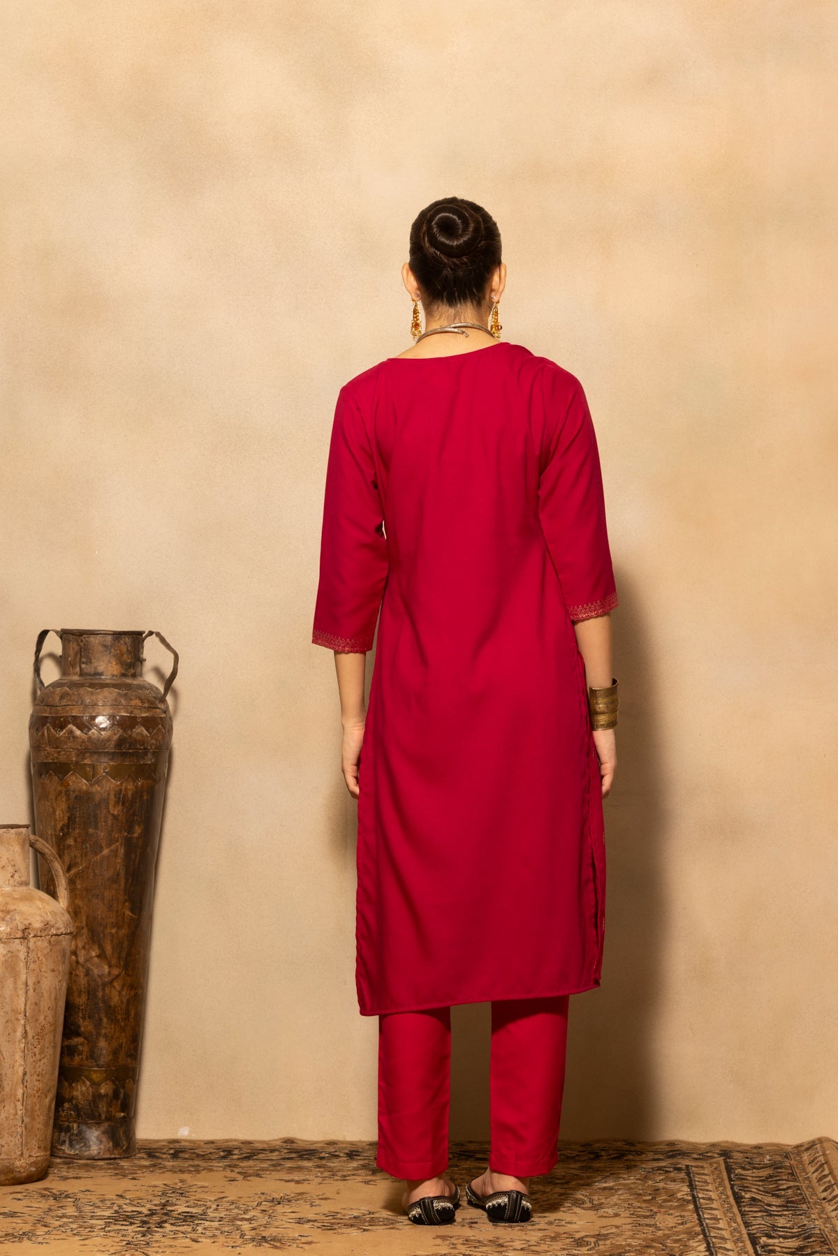 Dark Pink Printed Kurta 3 Pcs Set