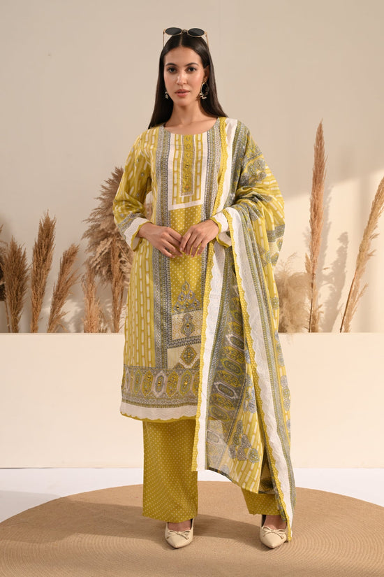 Green Geometric & Floral Printed Kurta 3 Pcs Set