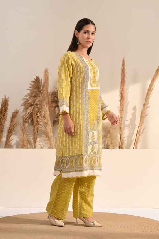 Green Geometric & Floral Printed Kurta 3 Pcs Set