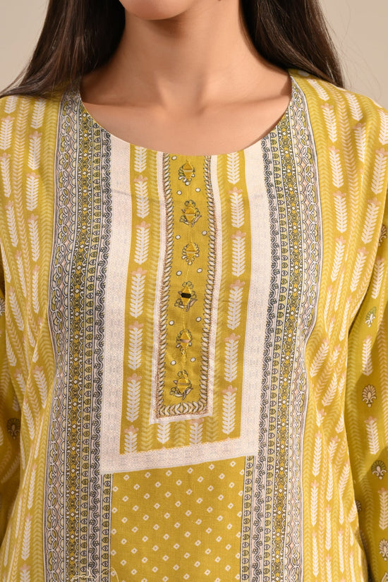 Green Geometric & Floral Printed Kurta 3 Pcs Set