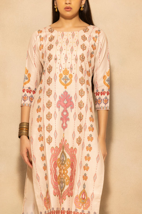 Beige Printed Kurta 3 Pcs Set