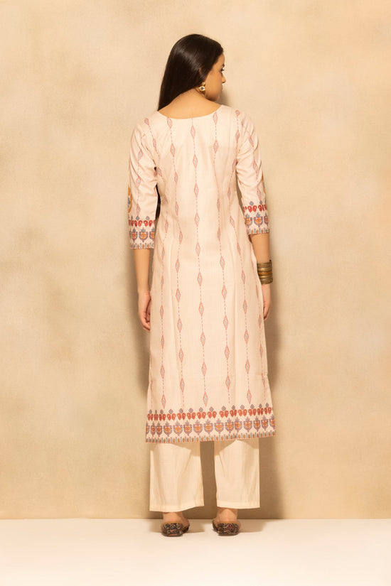 Beige Printed Kurta 3 Pcs Set
