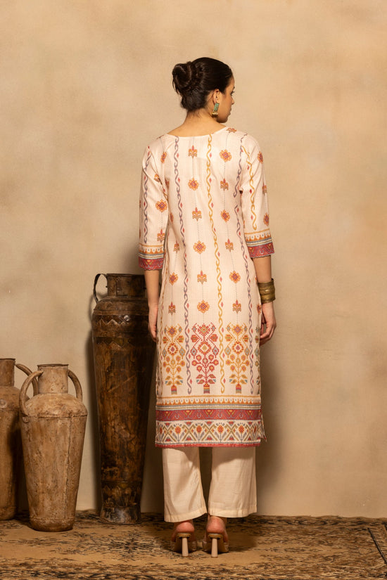 Beige Printed Kurta 3 Pcs Set