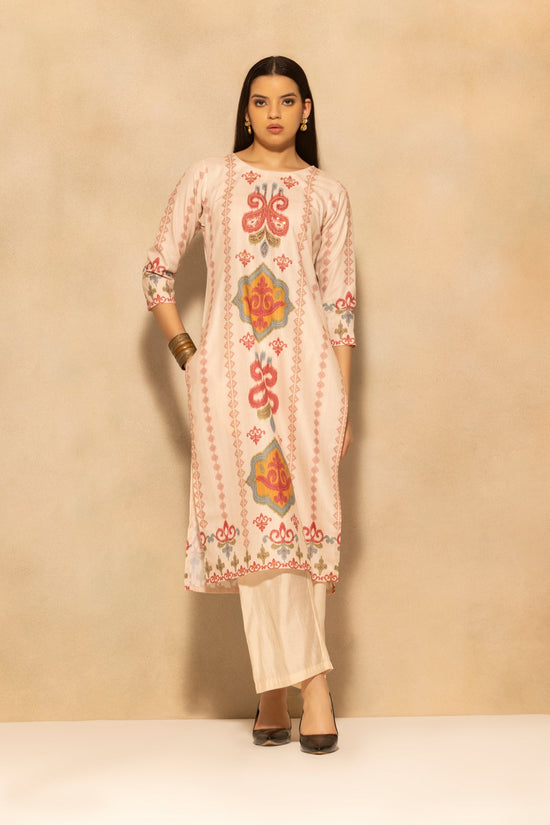 Beige Printed Kurta 3 Pcs Set