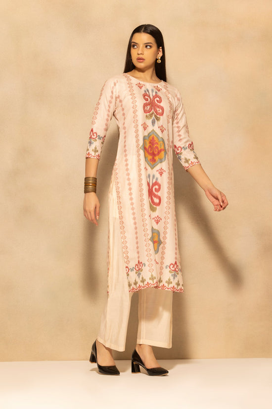 Beige Printed Kurta 3 Pcs Set