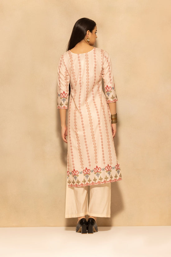 Beige Printed Kurta 3 Pcs Set
