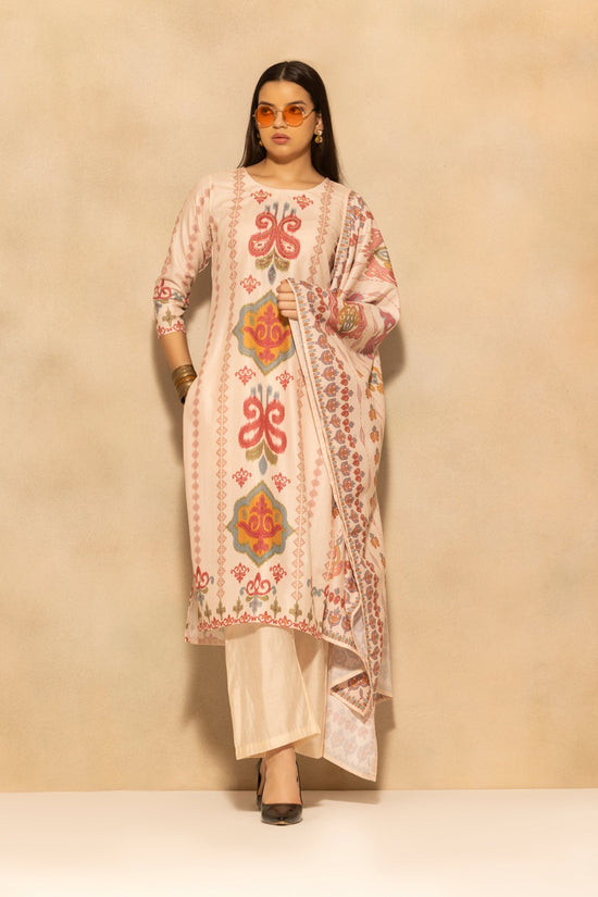 Beige Printed Kurta 3 Pcs Set