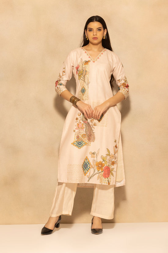 Beige Printed Kurta 3 Pcs Set