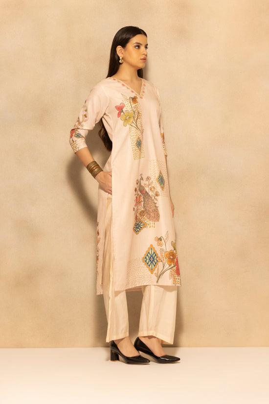 Beige Printed Kurta 3 Pcs Set