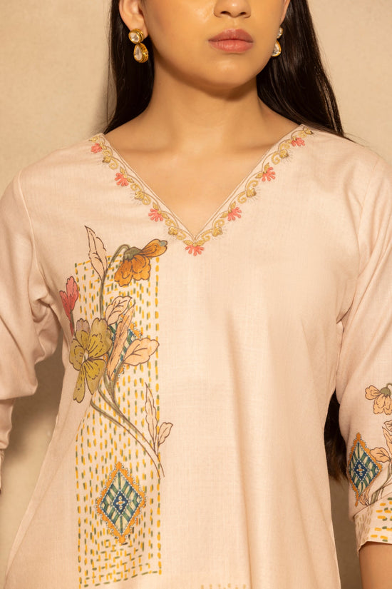 Beige Printed Kurta 3 Pcs Set