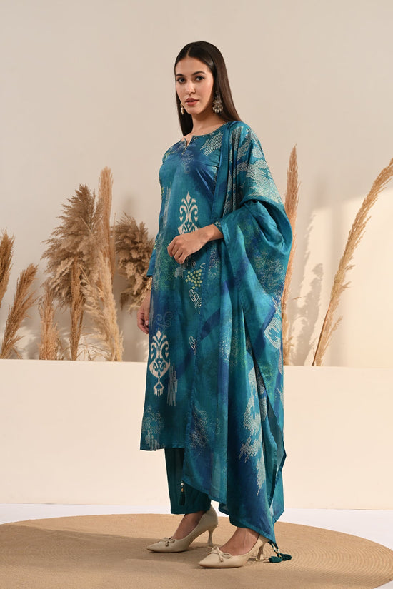 Blue abstract Printed Kurta 3 Pcs Set