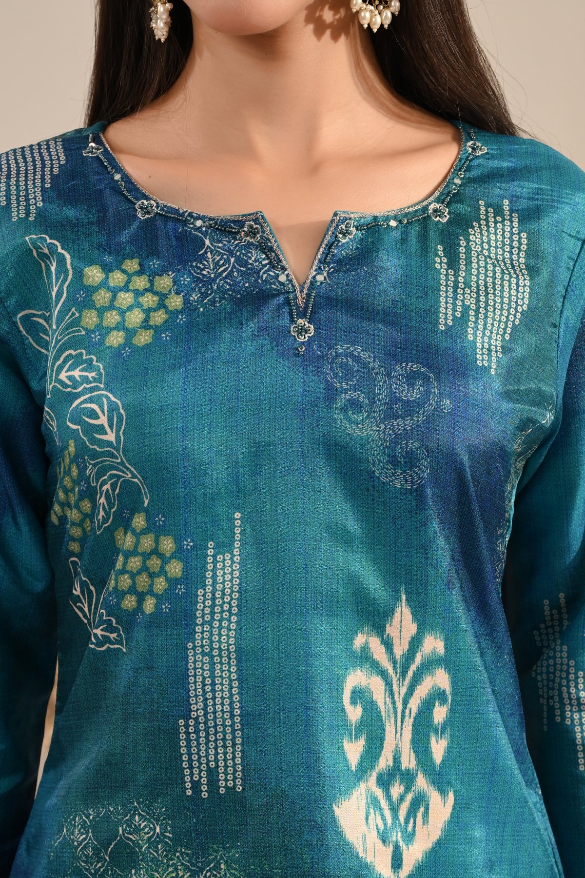 Blue abstract Printed Kurta 3 Pcs Set