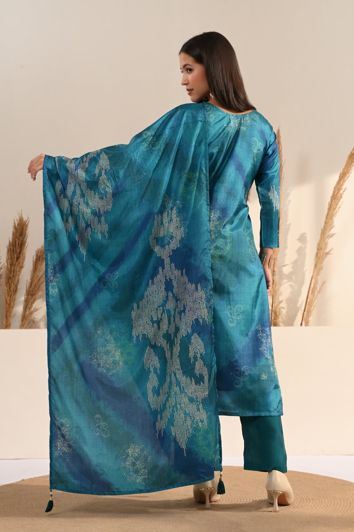 Blue abstract Printed Kurta 3 Pcs Set