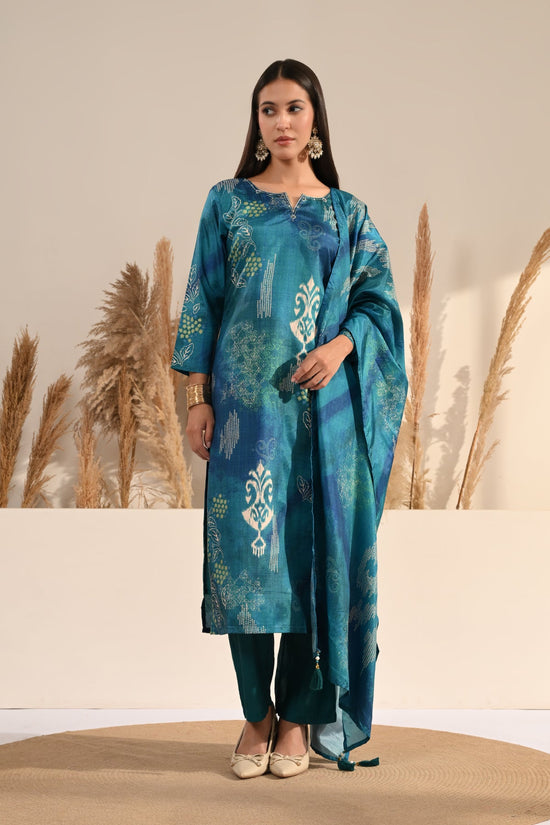 Blue abstract Printed Kurta 3 Pcs Set