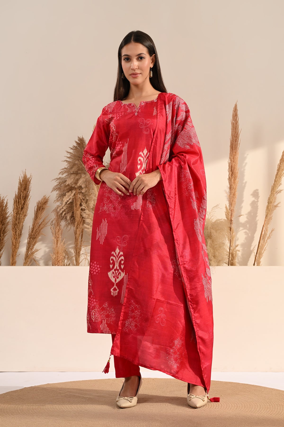 Pink abstract Printed Kurta 3 Pcs Set