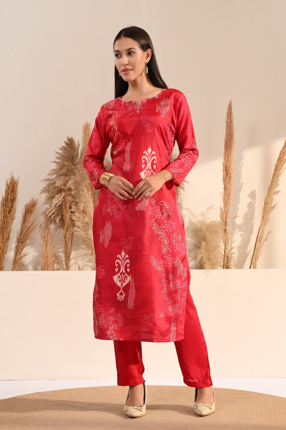 Pink abstract Printed Kurta 3 Pcs Set