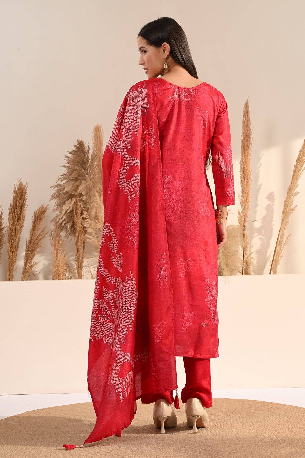 Pink abstract Printed Kurta 3 Pcs Set