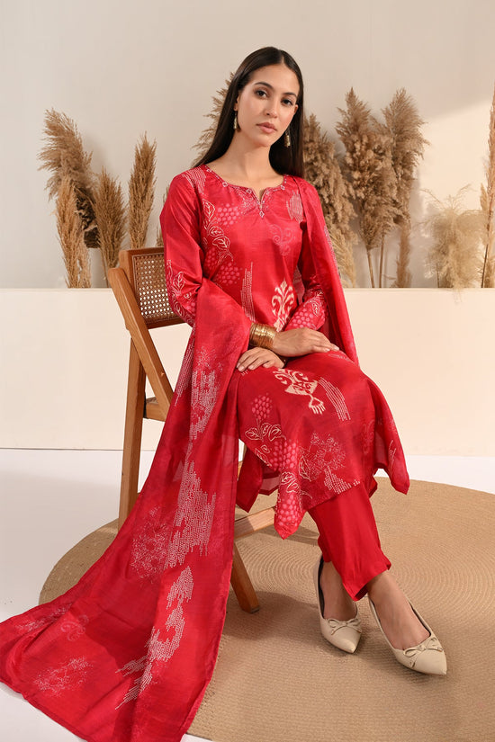 Pink abstract Printed Kurta 3 Pcs Set