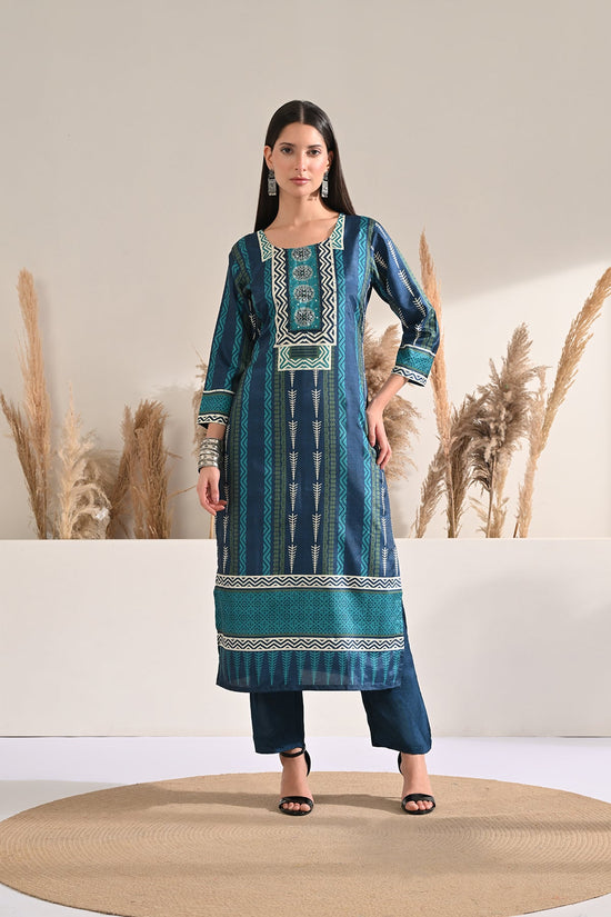 Blue Printed Kurta 3 Pcs Set