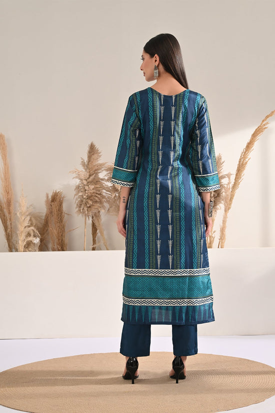 Blue Printed Kurta 3 Pcs Set