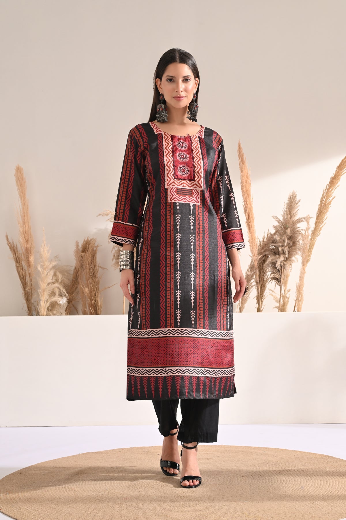 Black Printed Kurta 3 Pcs Set