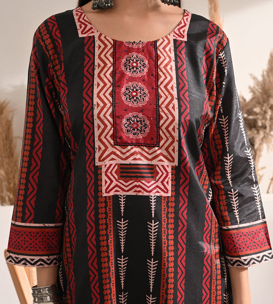 Black Printed Kurta 3 Pcs Set