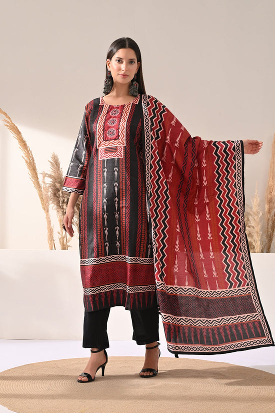Black Printed Kurta 3 Pcs Set