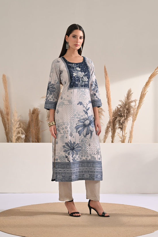 Cream Floral Printed Kurta 3 Pcs Set