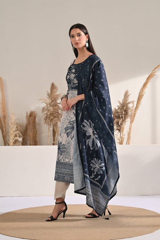 Cream Floral Printed Kurta 3 Pcs Set