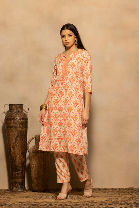 Orange Printed Kurta 3 Pcs Set