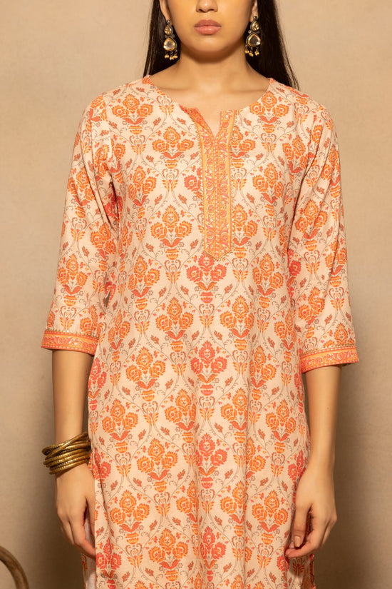 Orange Printed Kurta 3 Pcs Set